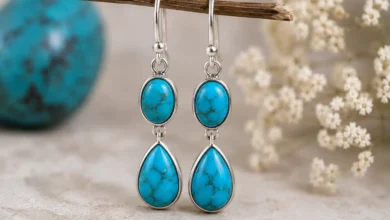 Turquoise earrings on delicate twig