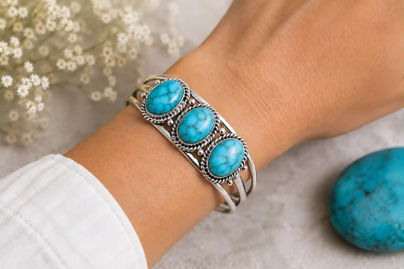 Turquoise elegance in silver cuff