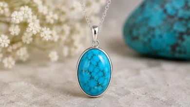 Turquoise pendant on soft backdrop