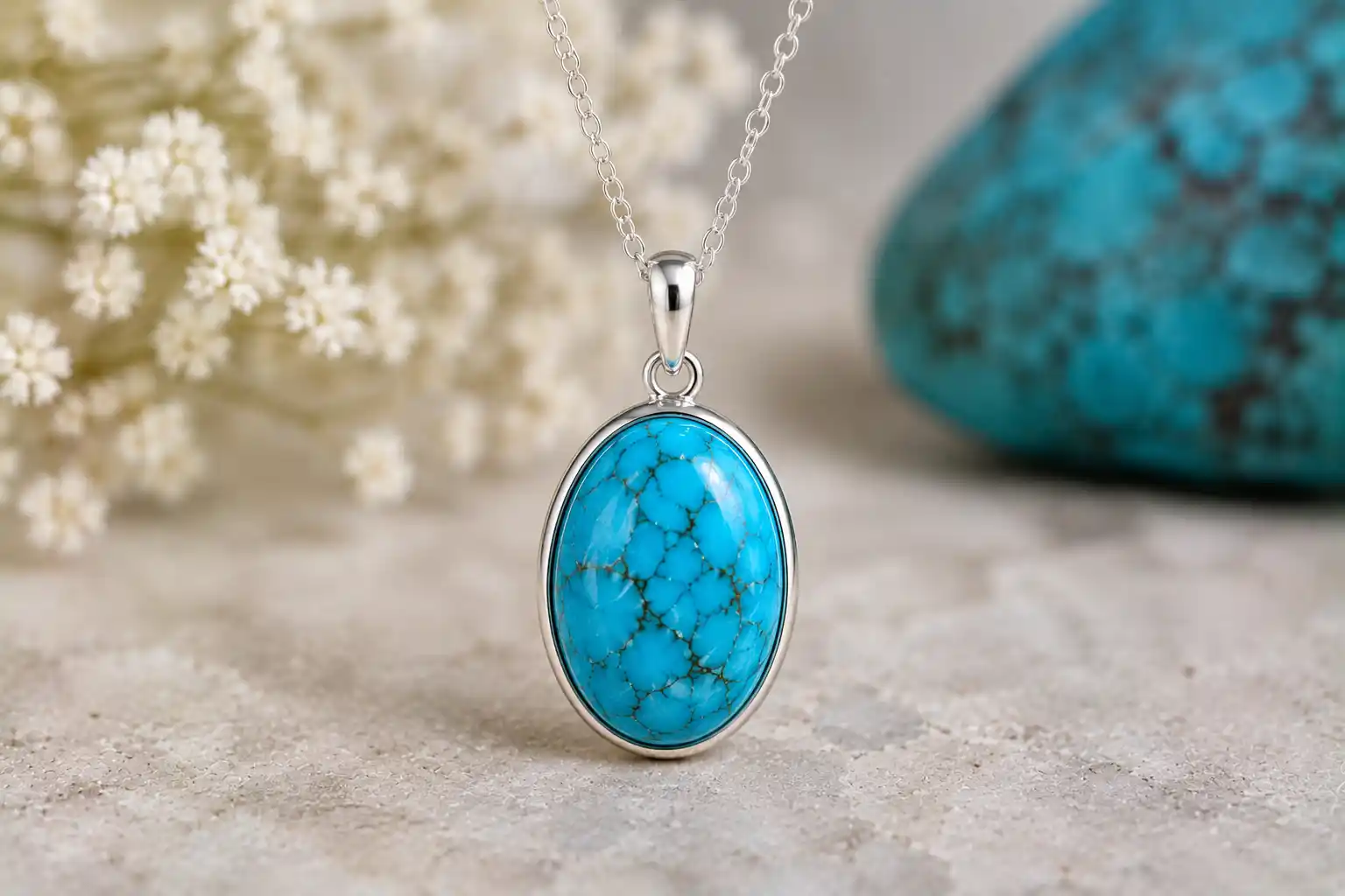 Turquoise pendant on soft backdrop
