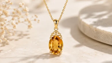 a golden citrine pendant on a chain