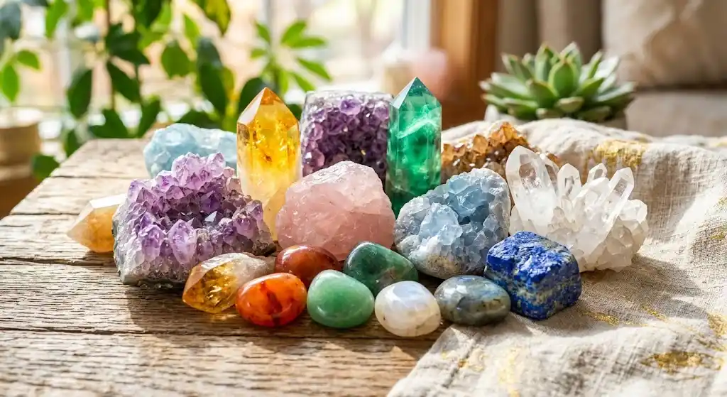 a group of bright, cheerful yellow and pink happiness crystals