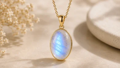 a moonstone pendant showing blue adularescence