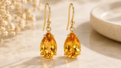 a pair of golden citrine drop earrings