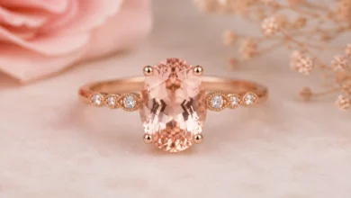 a peachy-pink morganite pendant on a chain