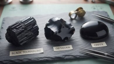 black tourmaline, obsidian and onyx compared side by side