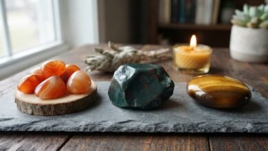 crystals for courage including carnelian, bloodstone and tiger's eye