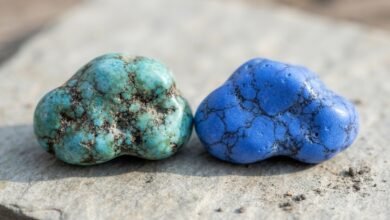 natural turquoise beside dyed blue howlite imitation
