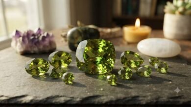 olive-green peridot gemstones catching the light