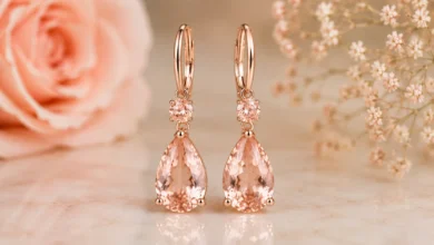 pair of peachy-pink morganite drop earrings