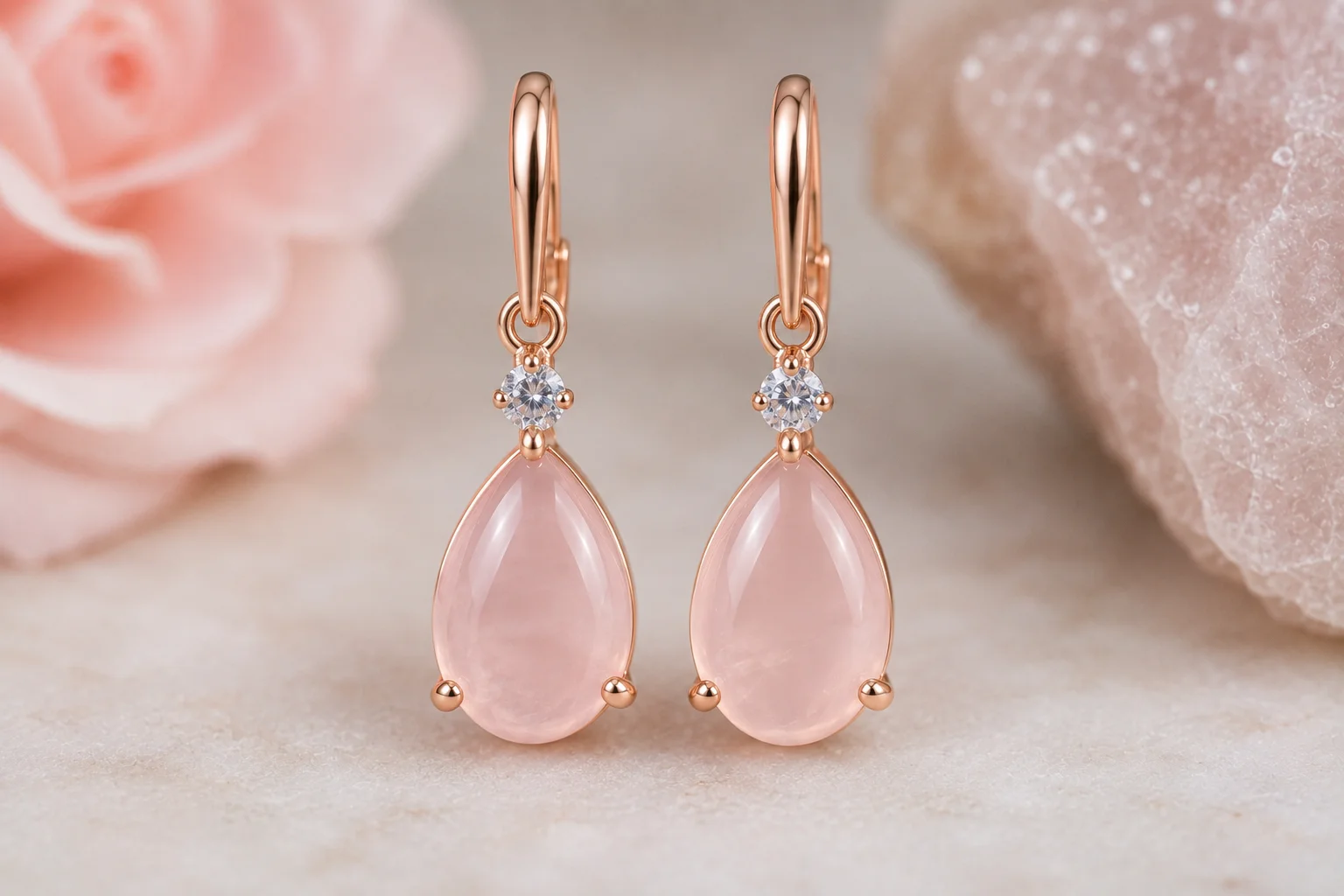 pair of rose quartz earrings