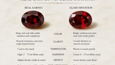 photo comparing a real garnet and a glass imitation