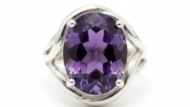 deep purple amethyst ring in a solitaire setting