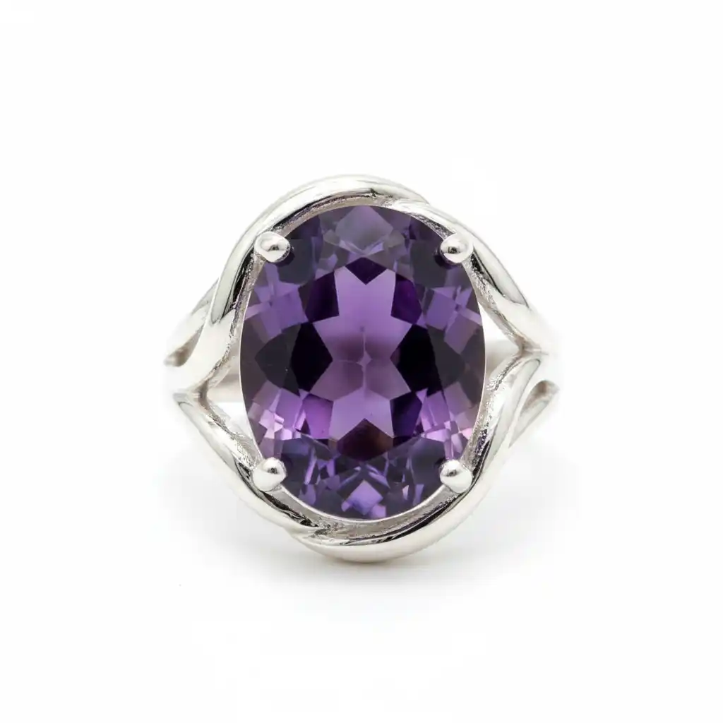 deep purple amethyst ring in a solitaire setting