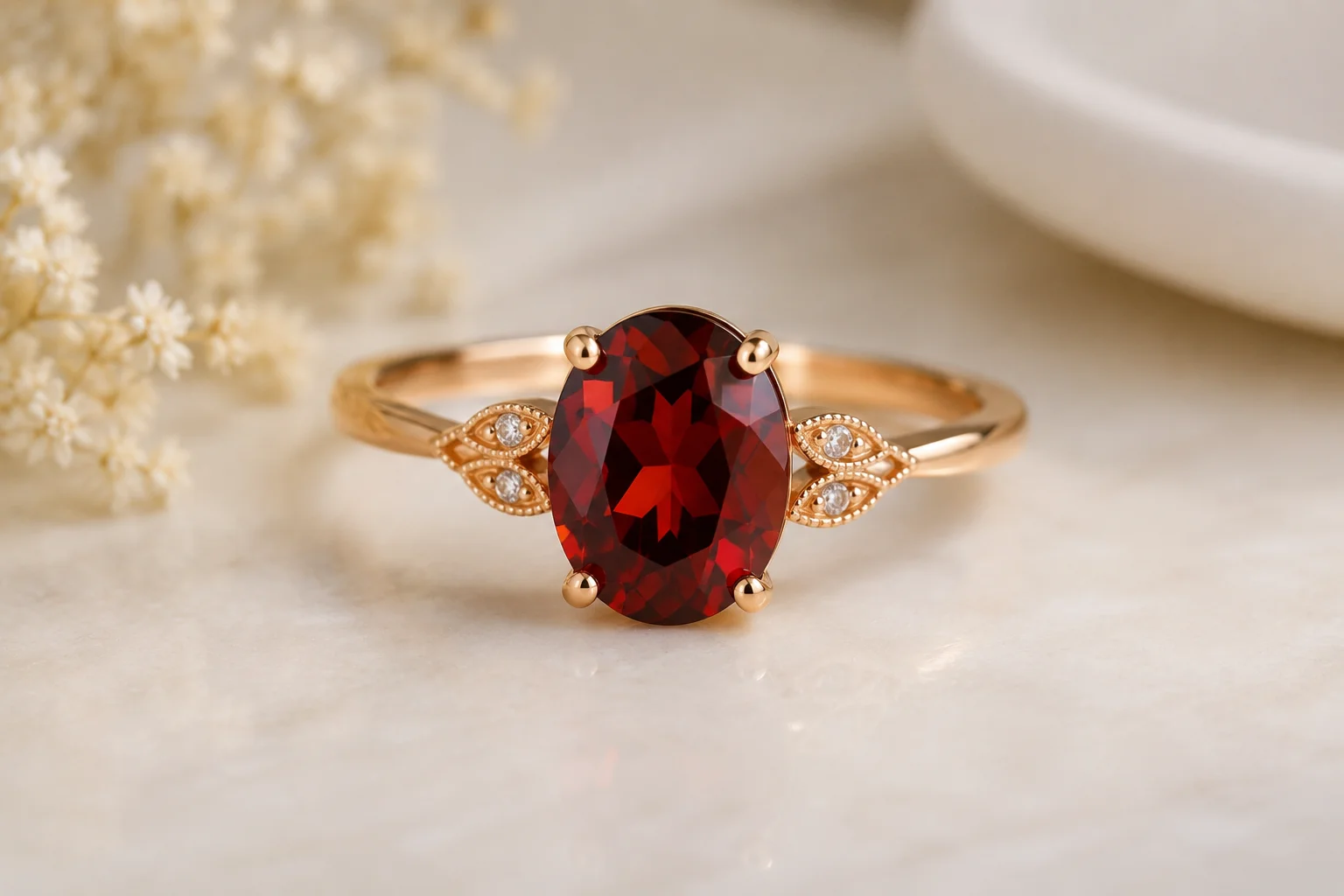 photo of a deep red garnet ring