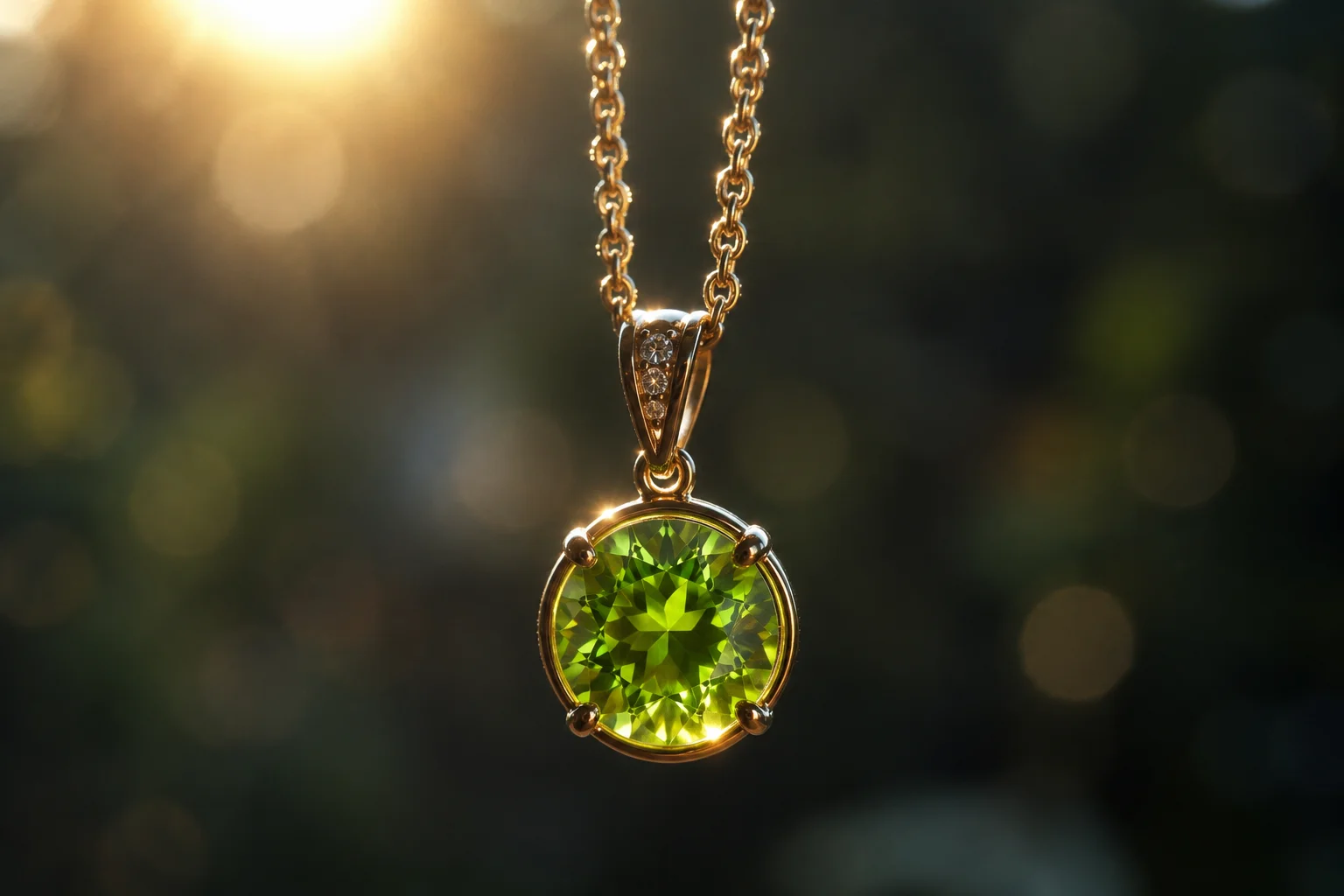 photo of a demantoid pendant backlit