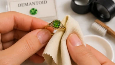 photo of a demantoid ring being cleaned gently
