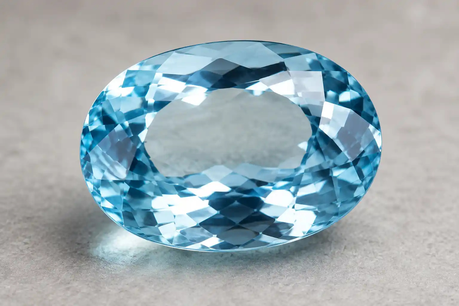 aceted sky-blue aquamarine gemstone catching the light