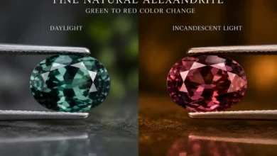 fine natural alexandrite gemstone shifting from green to red