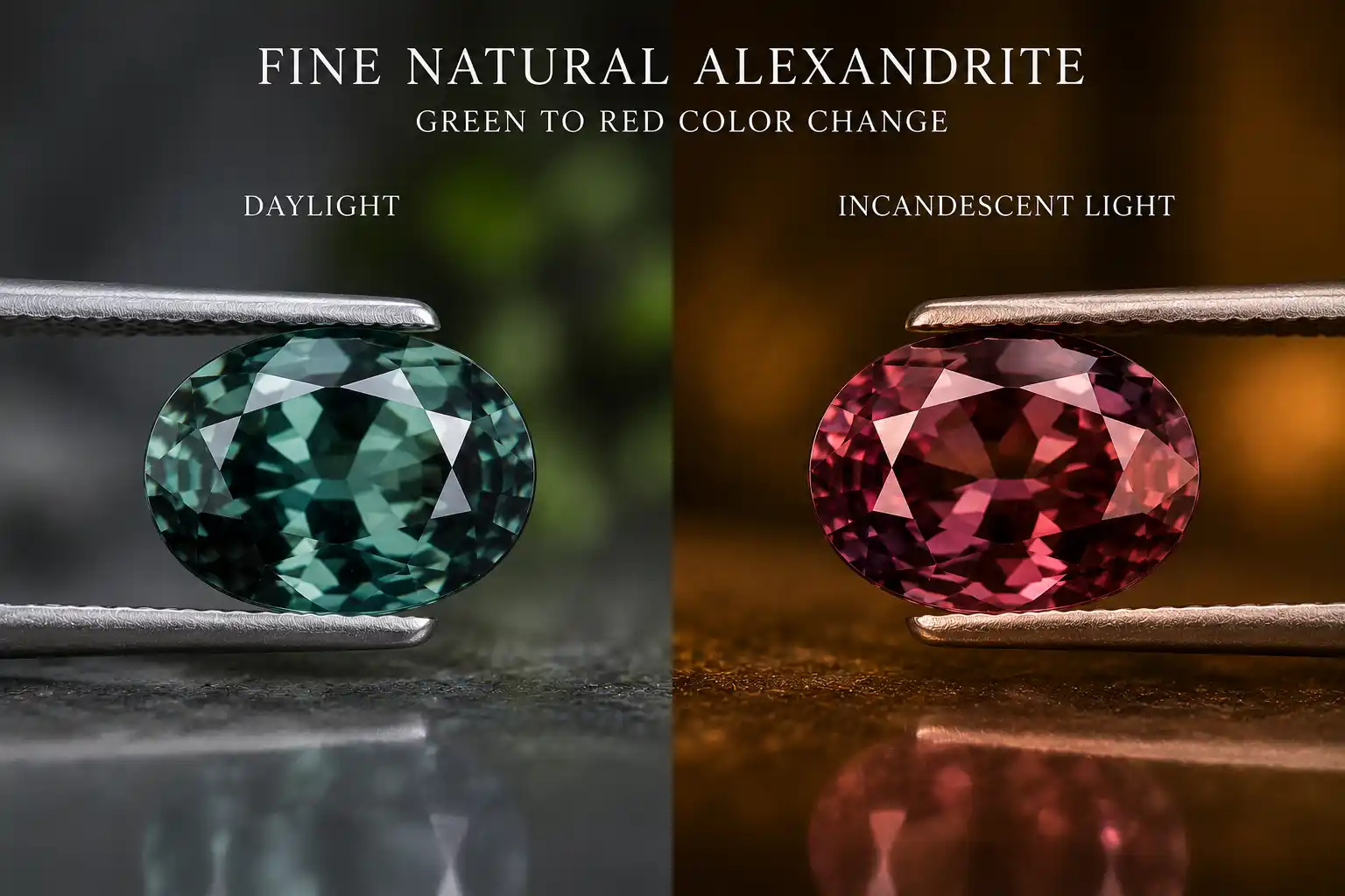 fine natural alexandrite gemstone shifting from green to red