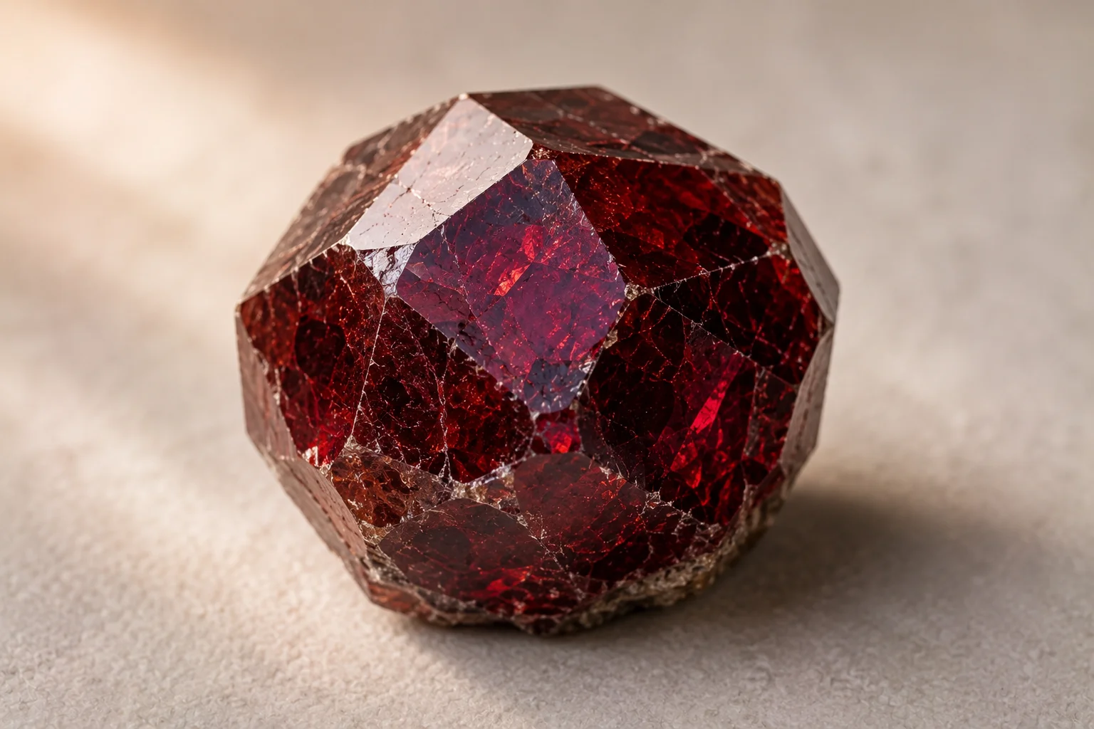 photo of a garnet crystal in soft light