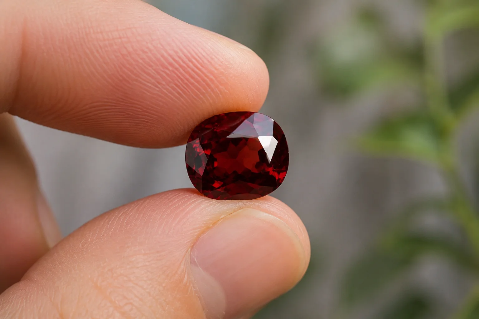 photo of a garnet stone held in a hand