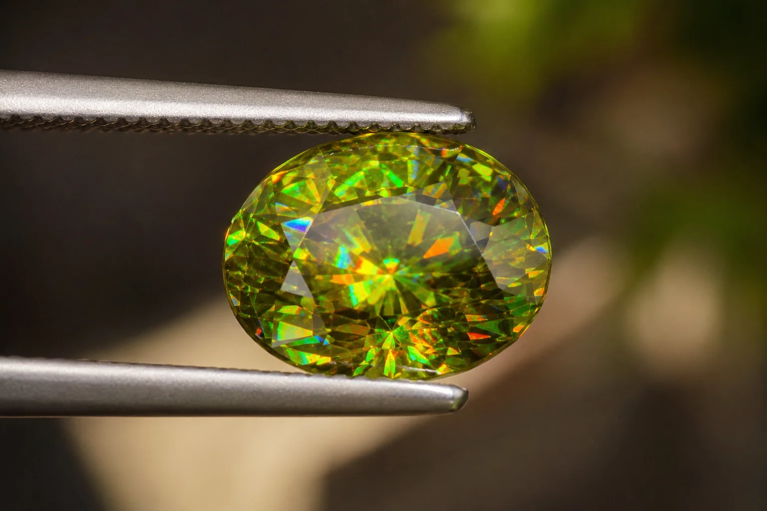photo of a green sphene showing fire