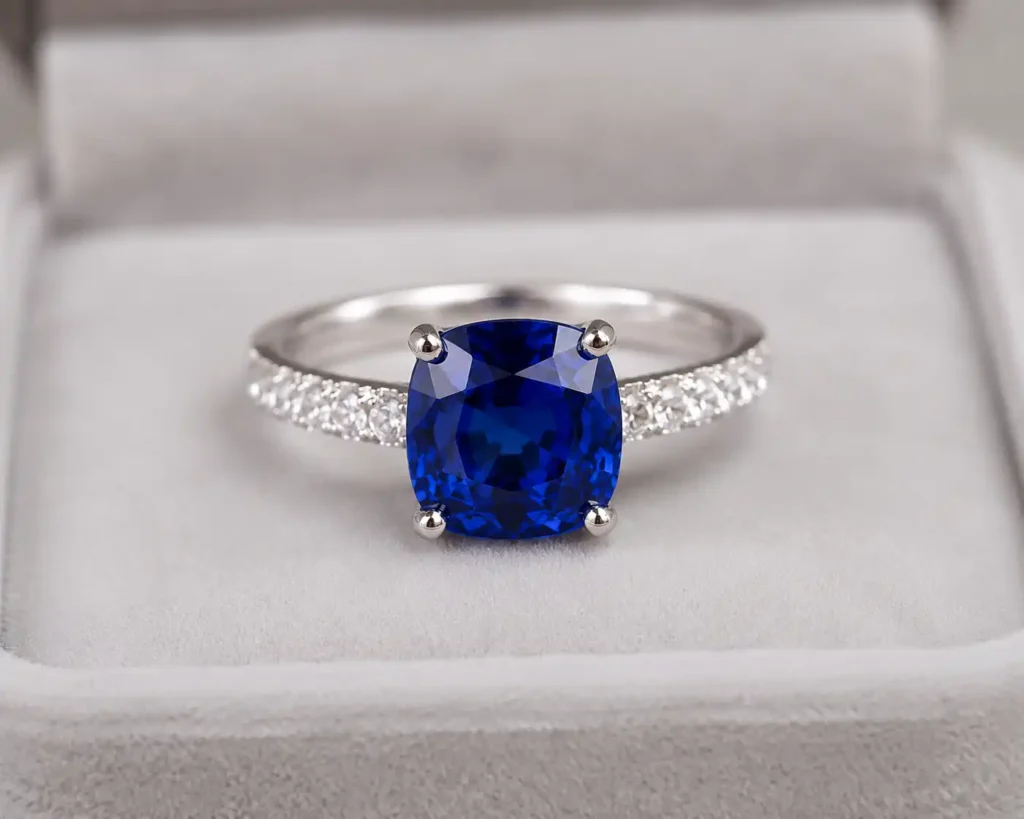 photo of a lab-grown sapphire ring