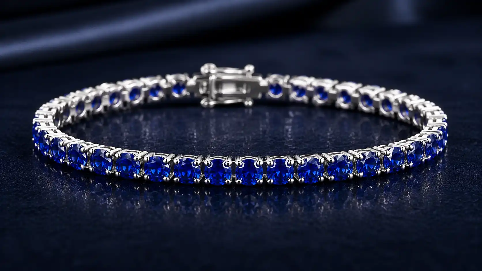 photo of a lab-grown sapphire tennis bracelet