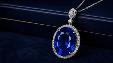 photo of a large lab-grown sapphire pendant