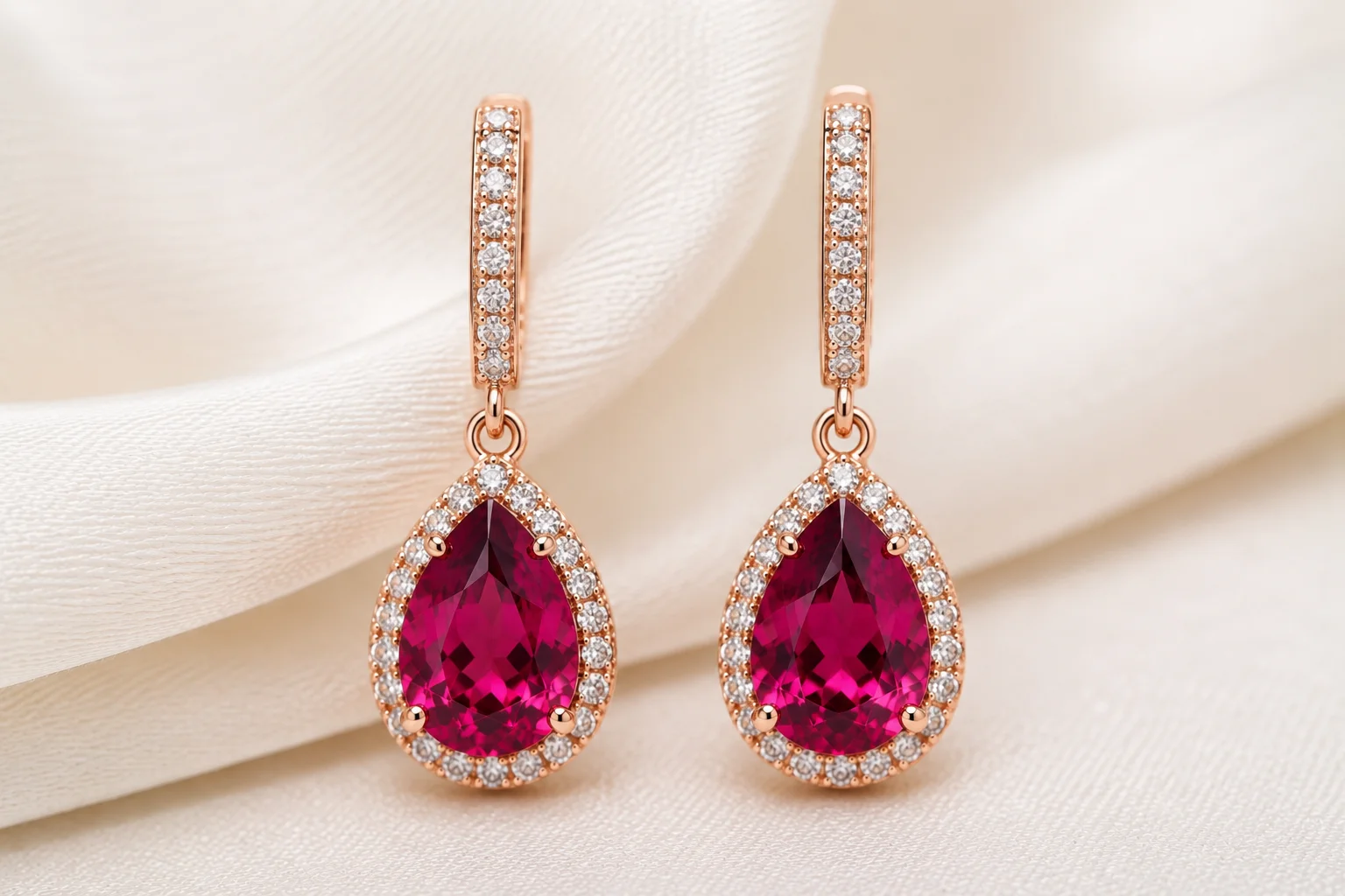 photo of a pair of rhodolite drop earrings