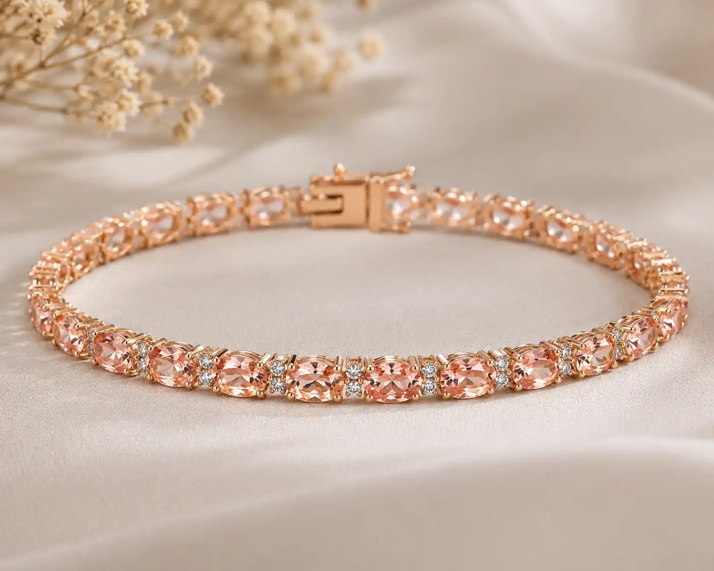 photo of a peach sapphire line bracelet