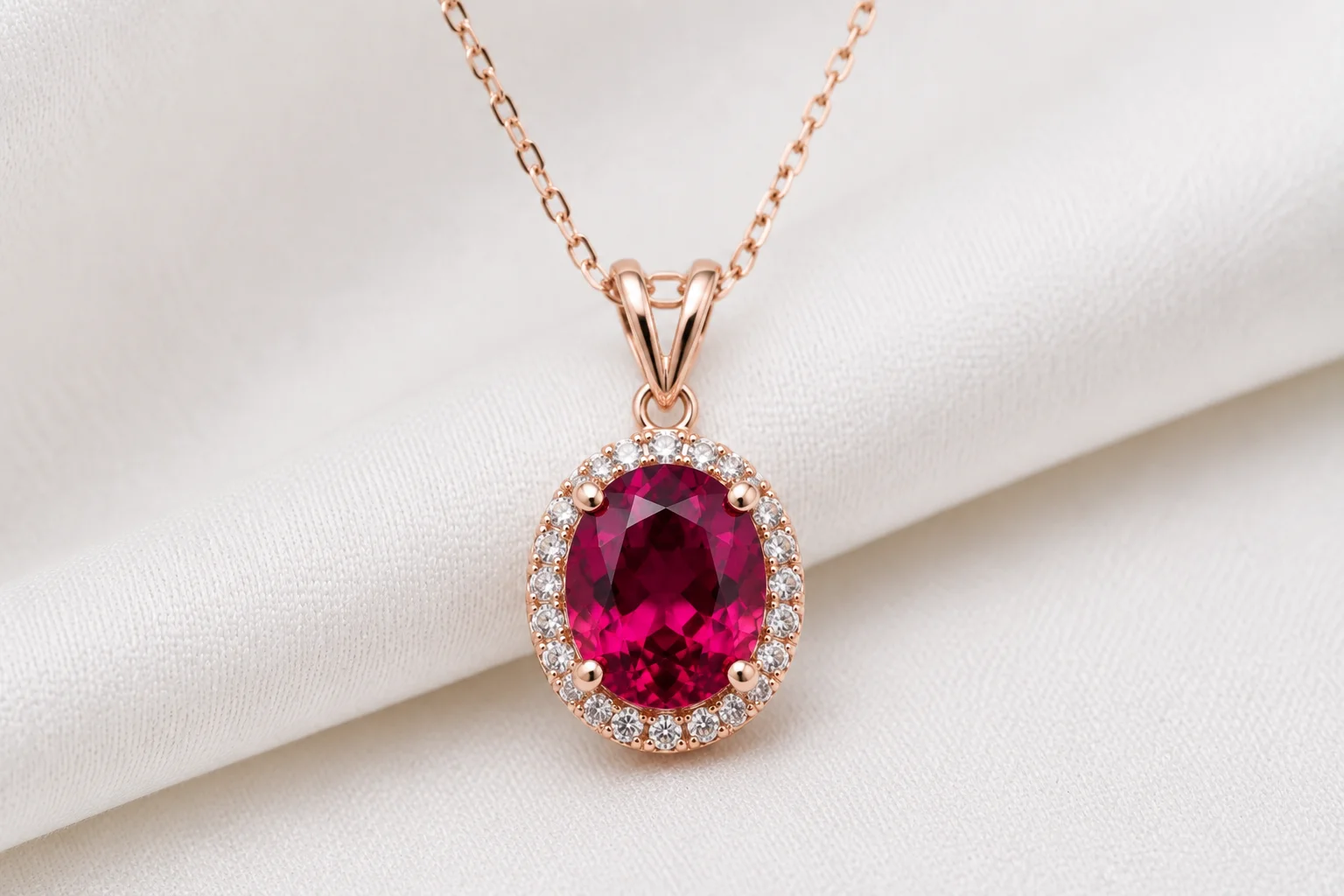 photo of a rhodolite pendant on a chain
