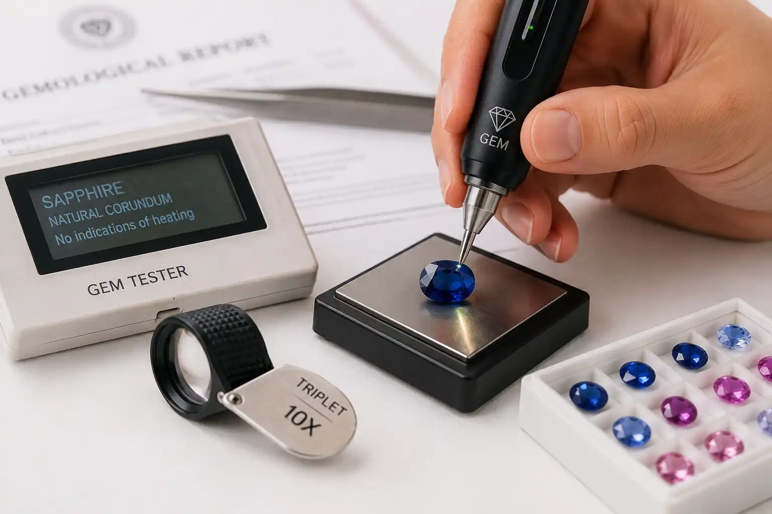 photo of a sapphire being tested