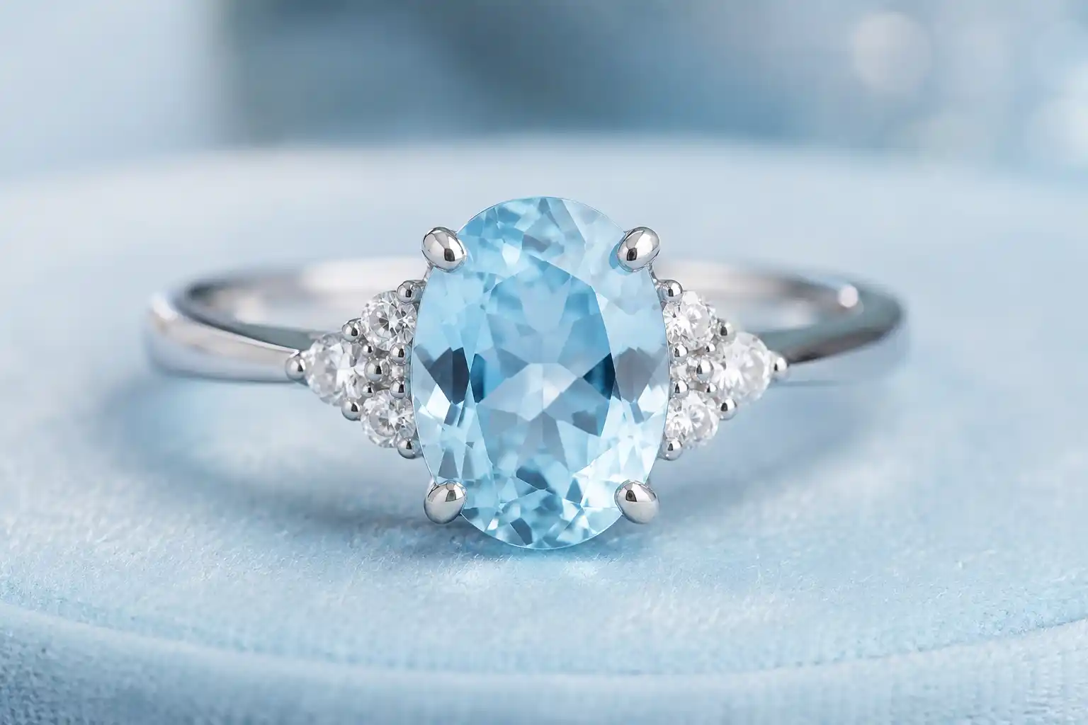 photo of a sky-blue aquamarine ring