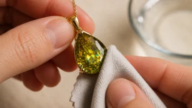 photo of a sphene pendant being cleaned gently