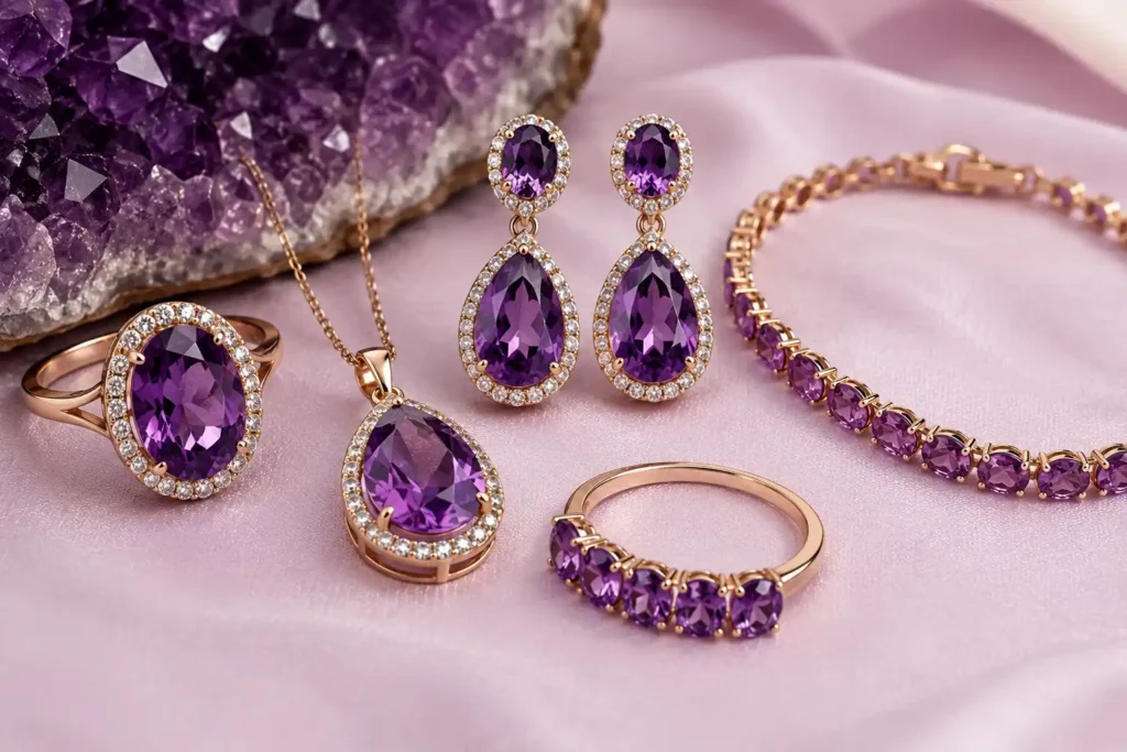 photo of amethyst jewelry in rich purple tones