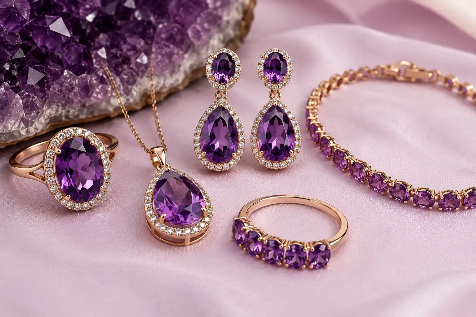 photo of amethyst jewelry in rich purple tones
