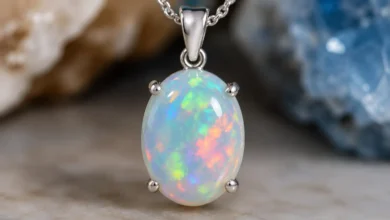 photo of an opal pendant showing play-of-color