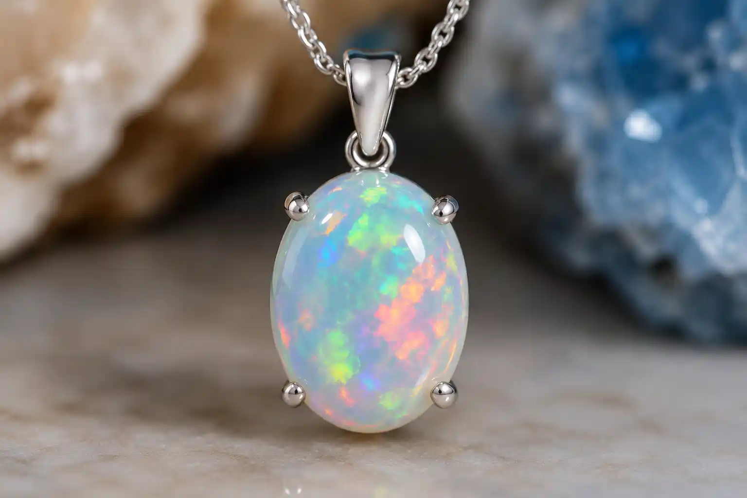 photo of an opal pendant showing play-of-color