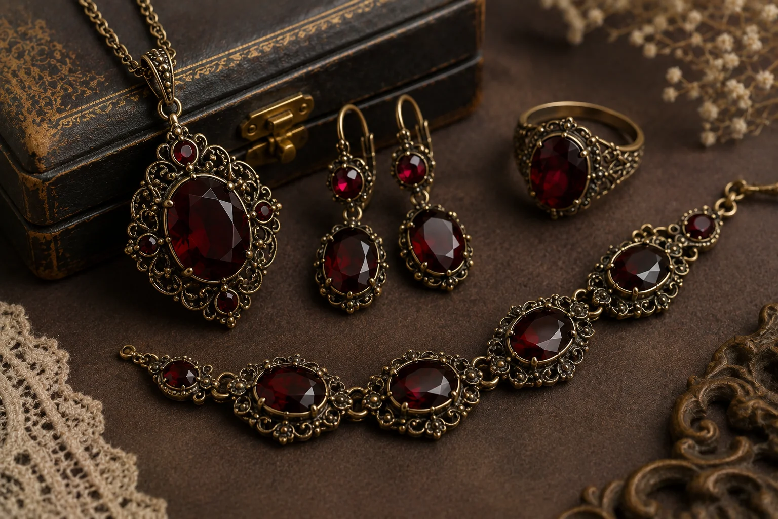 photo of antique-style garnet jewelry