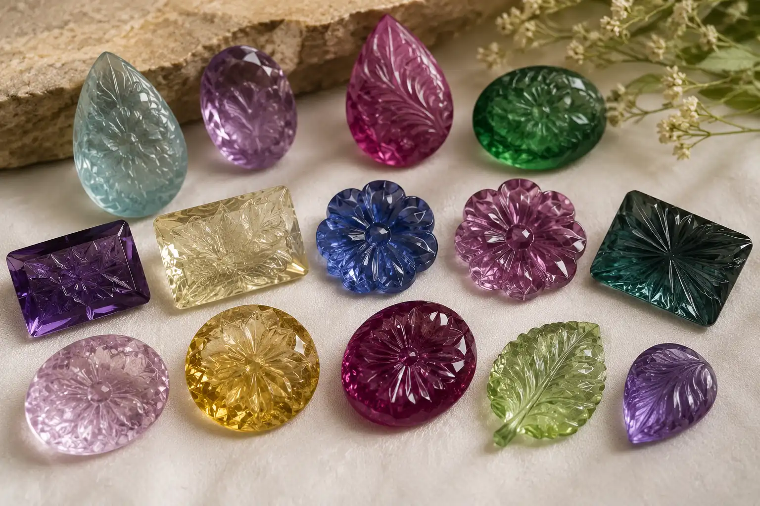 photo of carved gemstone pieces