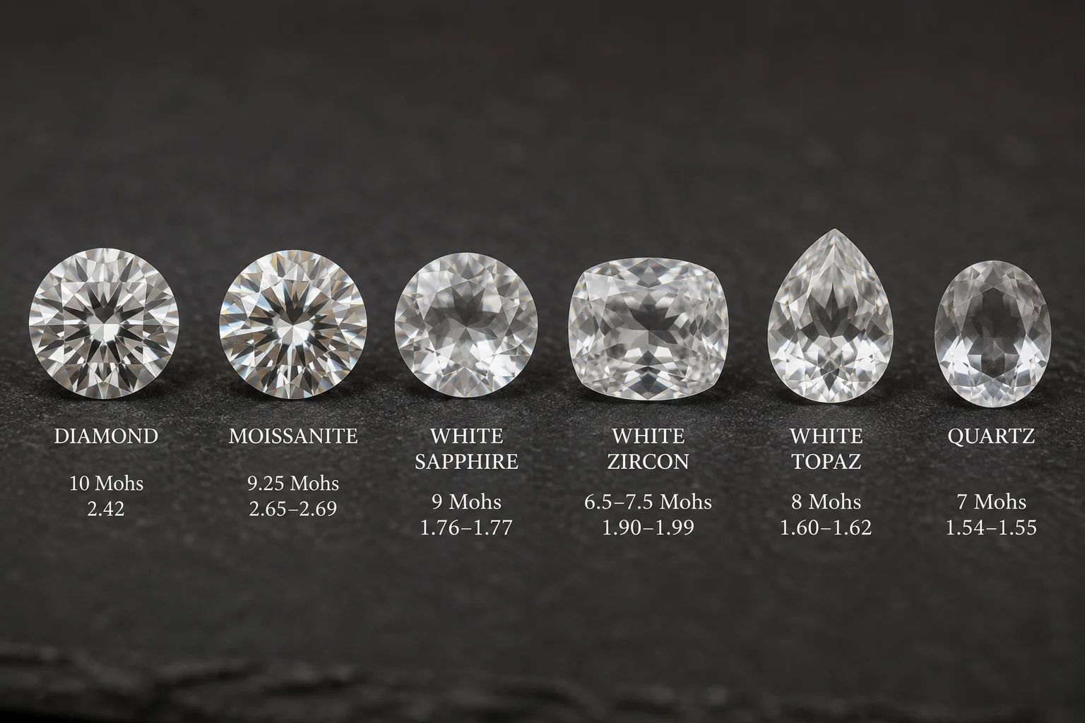 photo of colorless stones compared side by side