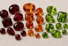 different types of garnet in red, orange, and green