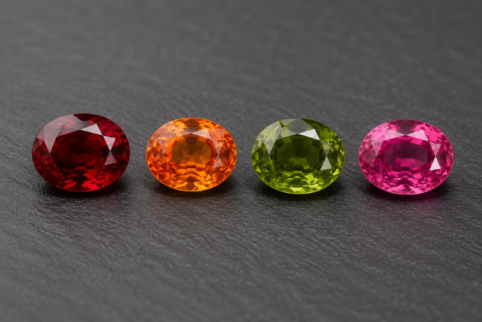 photo of garnets in red, orange, green, and pink