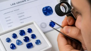 photo of lab sapphires being examined