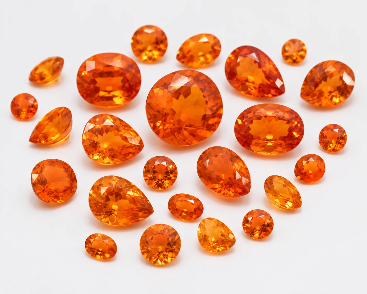 photo of loose spessartite garnets in orange tones
