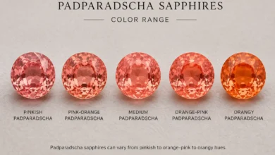 photo of padparadscha sapphires showing color range