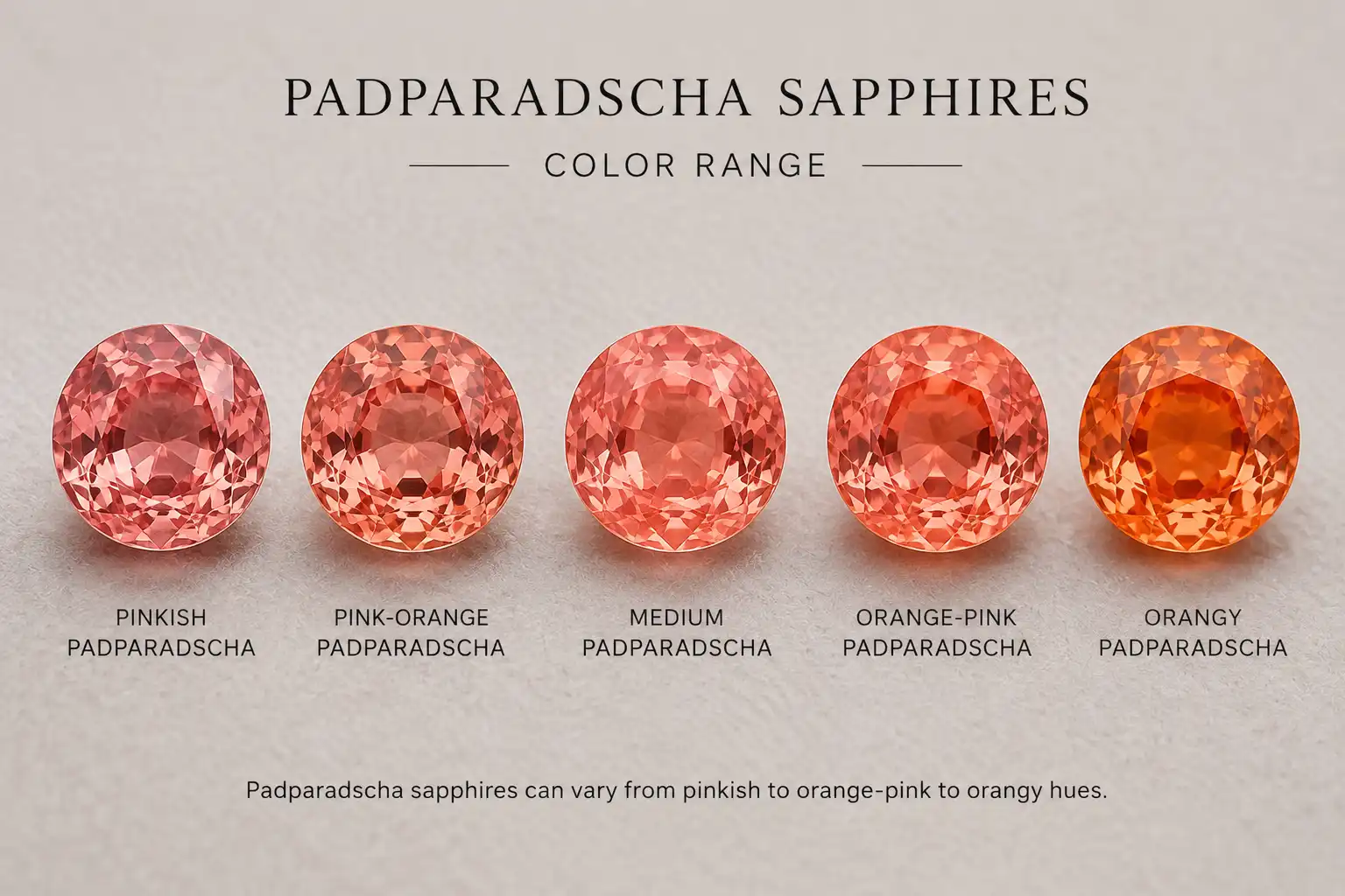 photo of padparadscha sapphires showing color range