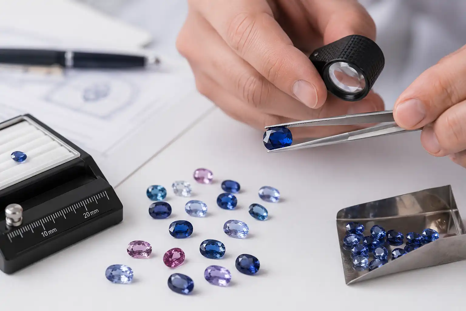 photo of sapphires under examination